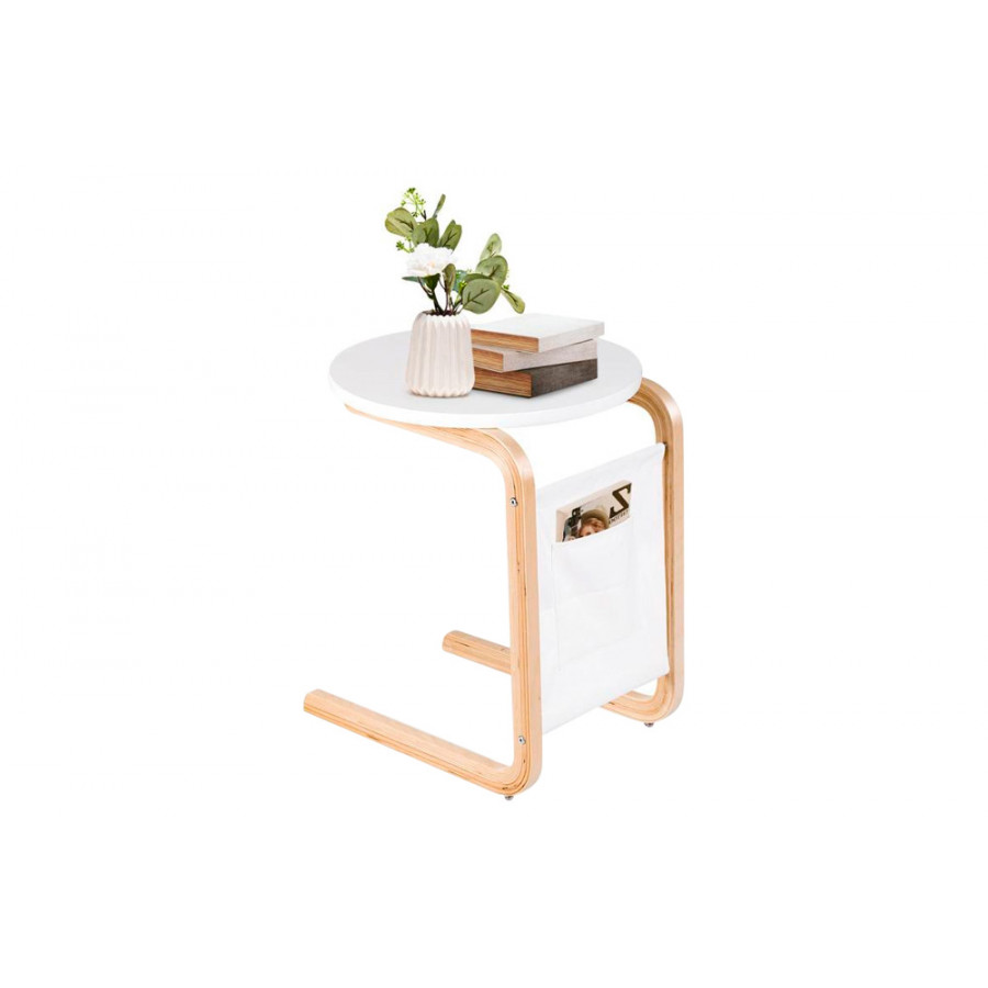 FaFurn - TV Tray Sofa Table with Storage Bag in White, Wood