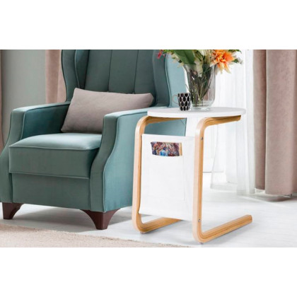 FaFurn - TV Tray Sofa Table with Storage Bag in White, Wood