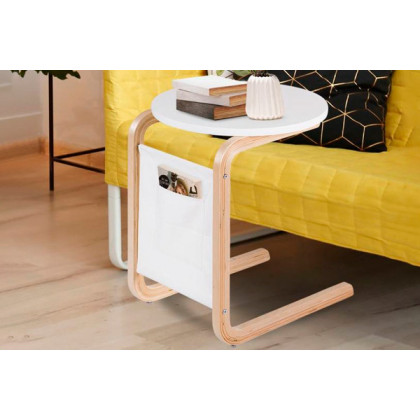 FaFurn - TV Tray Sofa Table with Storage Bag in White, Wood