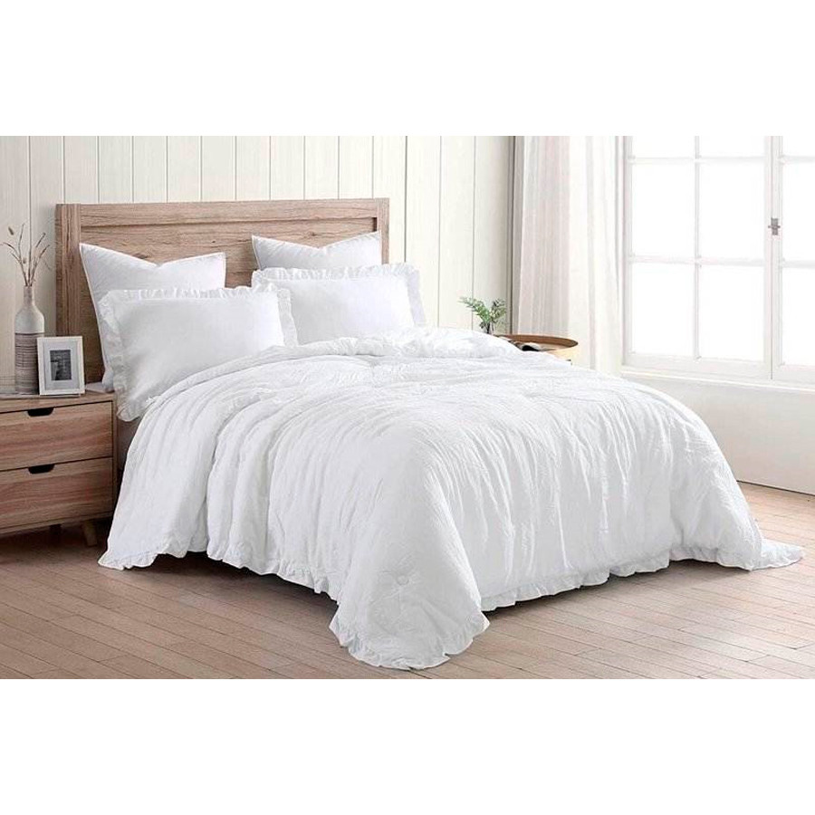 FaFurn Full Size Oversized Ruffled Edge Comforter Set - White, Microfiber