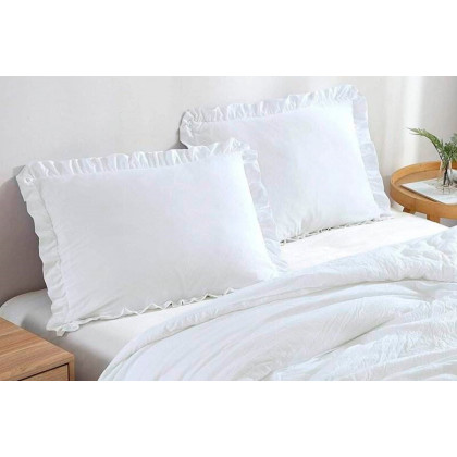 FaFurn Full Size Oversized Ruffled Edge Comforter Set - White, Microfiber