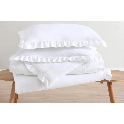 FaFurn Full Size Oversized Ruffled Edge Comforter Set - White, Microfiber