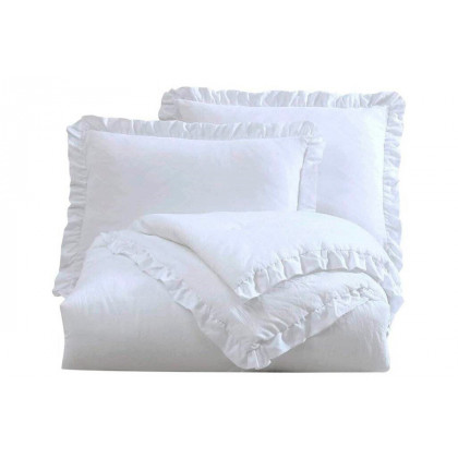 FaFurn Full Size Oversized Ruffled Edge Comforter Set - White, Microfiber