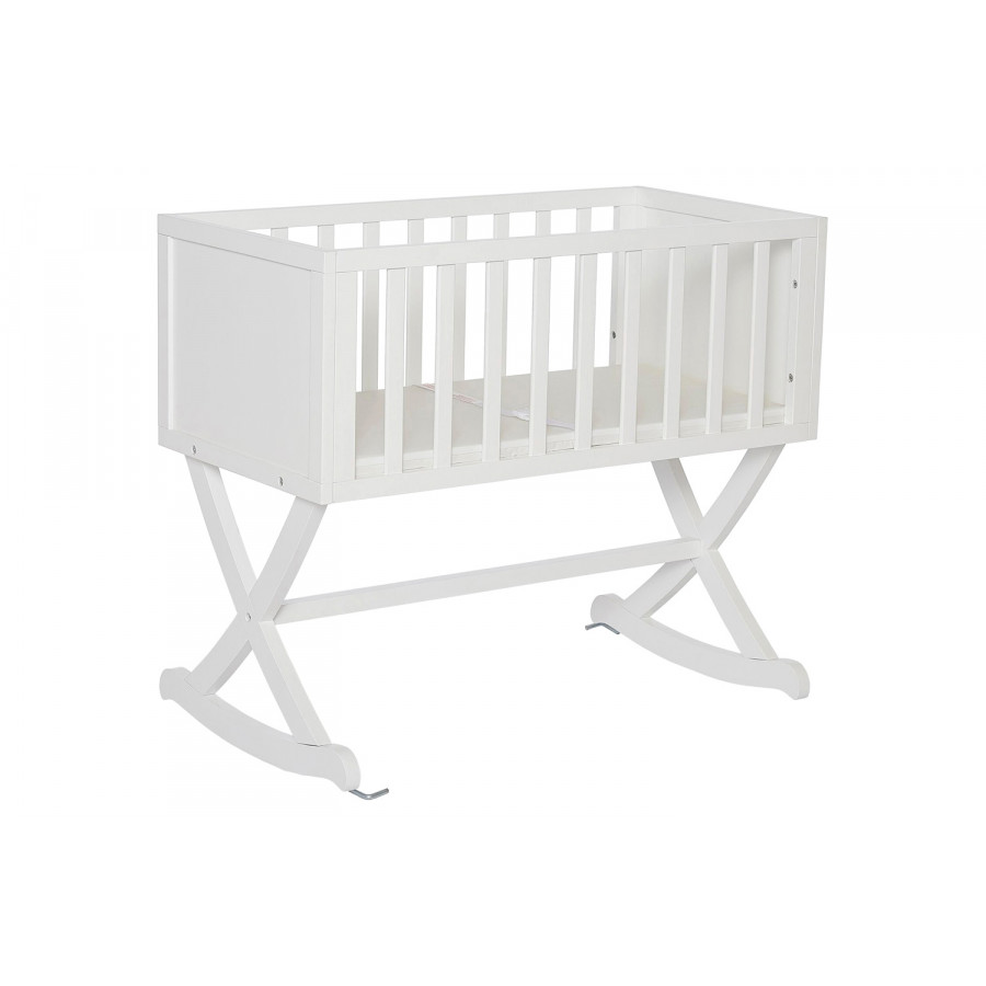 FaFurn Solid Wood Rocking Baby Glider Cradle with Crib Mattress - White