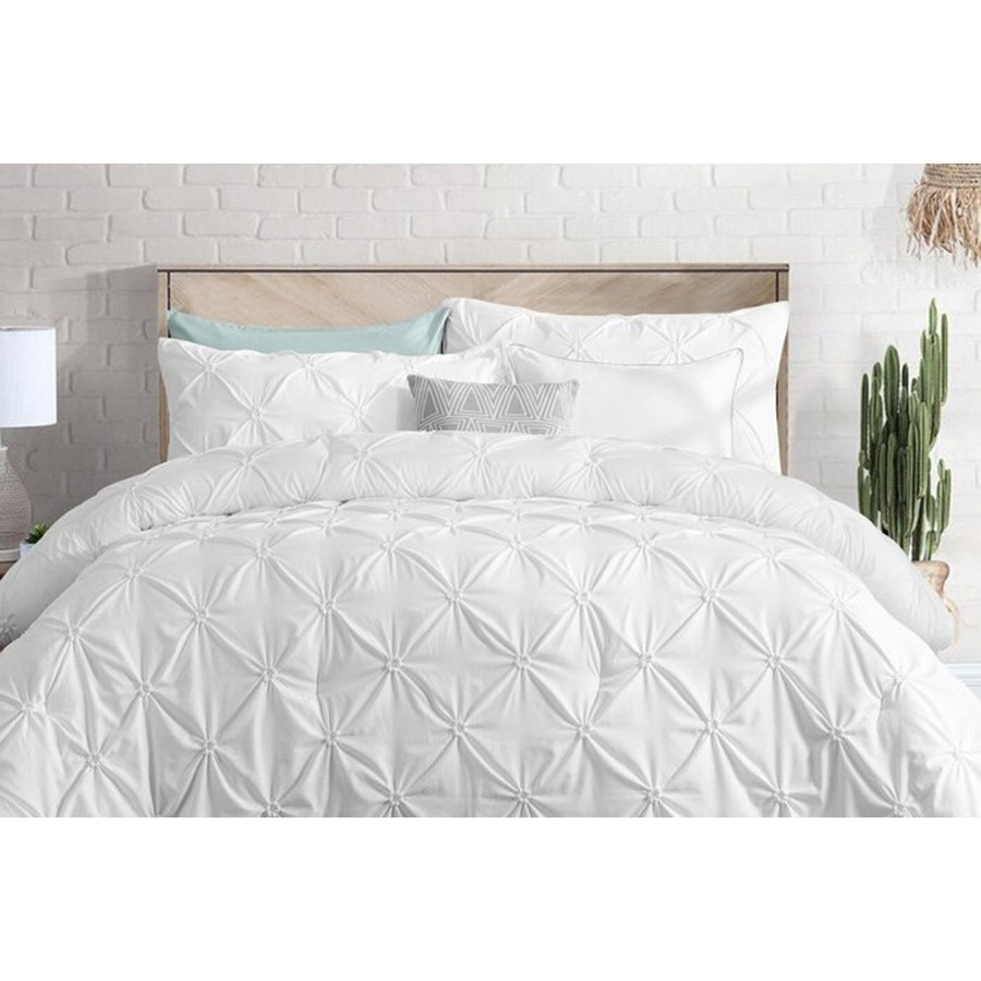 FaFurn All Season Pleated Hypoallergenic Microfiber Reversible 3 Piece Comforter Set - White, King Size