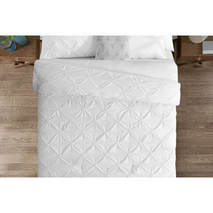 FaFurn All Season Pleated Hypoallergenic Microfiber Reversible 3 Piece Comforter Set - White, King Size
