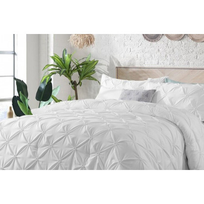 FaFurn All Season Pleated Hypoallergenic Microfiber Reversible 3 Piece Comforter Set - White, King Size