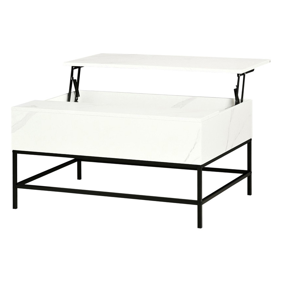 FaFurn Modern Lift Top Coffee Table W/ Hidden Storage Black Metal Legs - White/Black