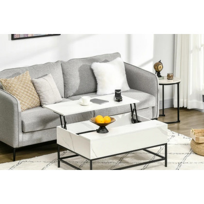 FaFurn Modern Lift Top Coffee Table W/ Hidden Storage Black Metal Legs - White/Black