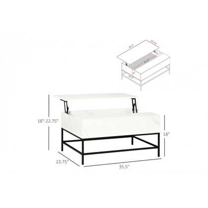 FaFurn Modern Lift Top Coffee Table W/ Hidden Storage Black Metal Legs - White/Black