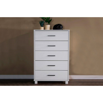 FaFurn Modern Farmhouse Solid 5 Drawers Chest - White, Wood