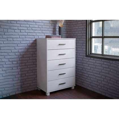 FaFurn Modern Farmhouse Solid 5 Drawers Chest - White, Wood