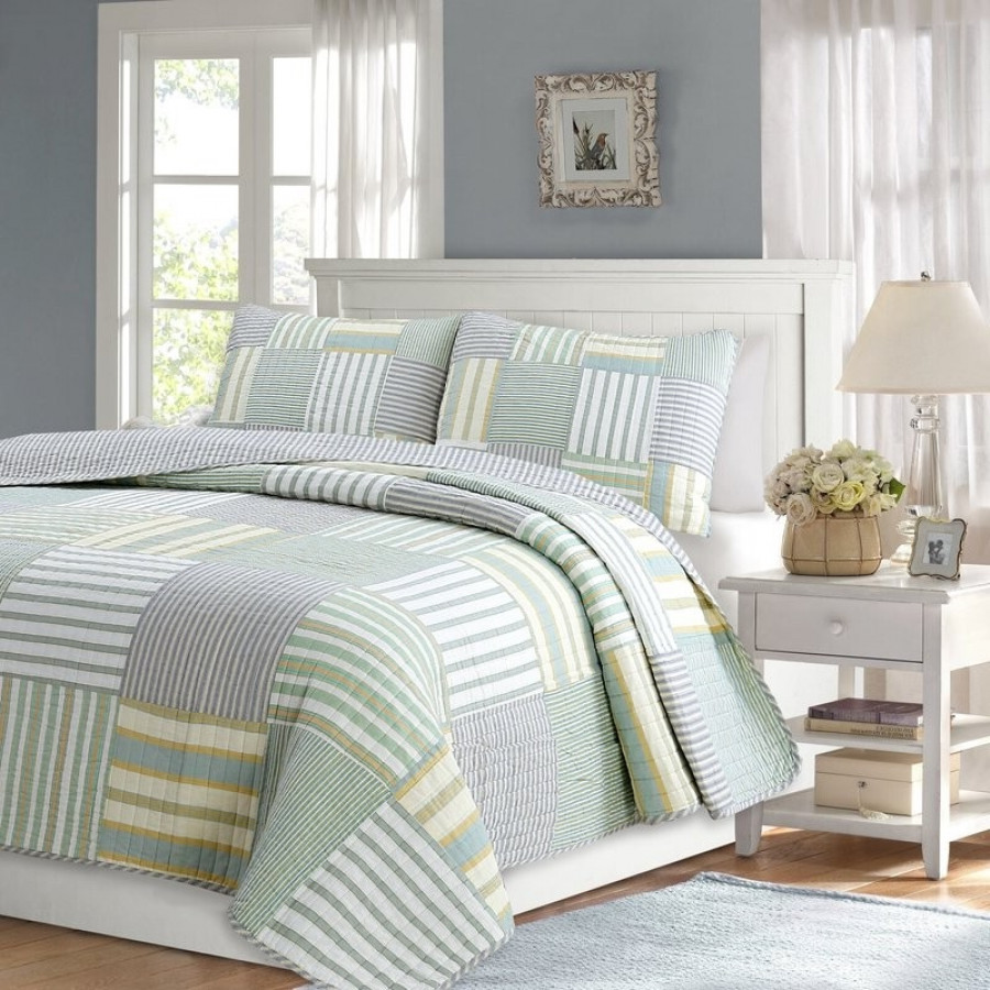FaFurn King Size Reversible Quilt Set - Blue/Green, Cotton