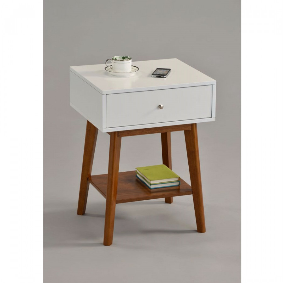 FaFurn - Modern 1-Drawer Nightstand in White Dark Oak, Wood