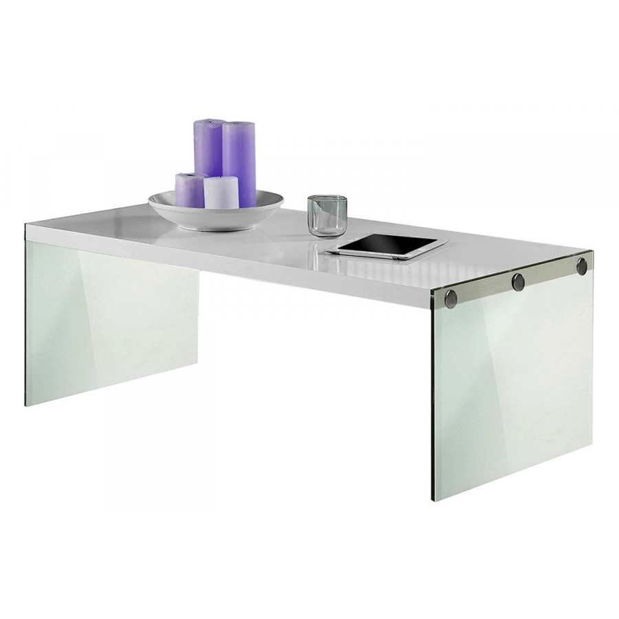 FaFurn - White Modern Rectangular Coffee Table with Tempered Glass Legs
