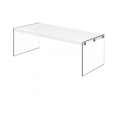 FaFurn - White Modern Rectangular Coffee Table with Tempered Glass Legs