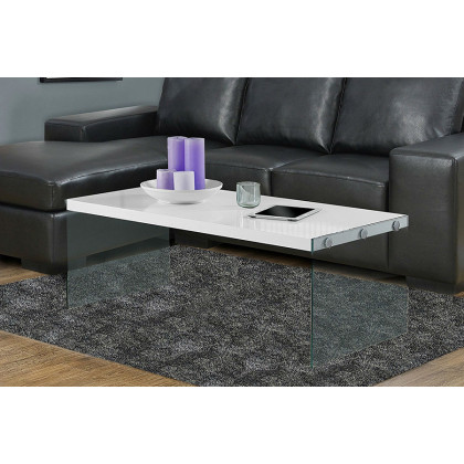 FaFurn - White Modern Rectangular Coffee Table with Tempered Glass Legs