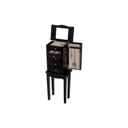 FaFurn - Black Wood 5-Drawer Jewelry Chest Storage Chest Cabinet with Mirror
