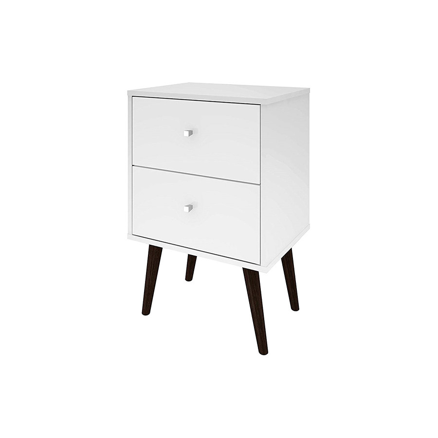 FaFurn - White Modern Mid-Century Style 2-Drawer Side Table Nightstand
