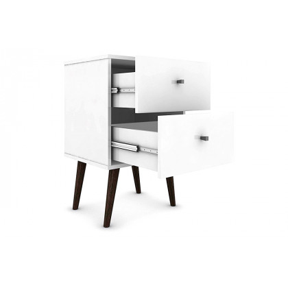 FaFurn - White Modern Mid-Century Style 2-Drawer Side Table Nightstand