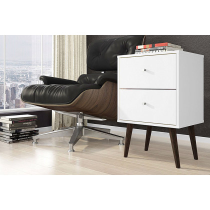 FaFurn - White Modern Mid-Century Style 2-Drawer Side Table Nightstand
