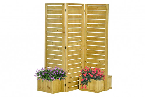 FaFurn™ - 3 Panel Fir Wood Outdoor Privacy Screen with 4 Garden Bed Planters