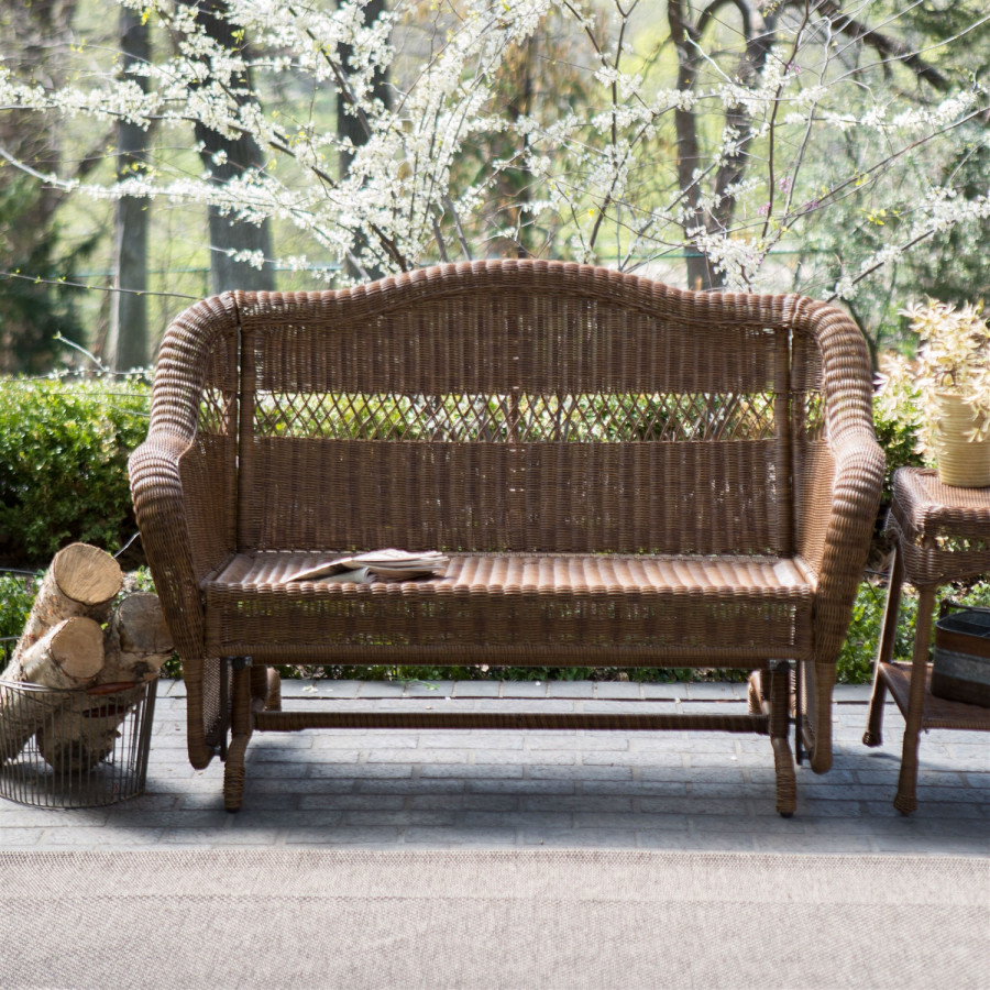 FaFurn - Garden Bench in Walnut, Resin Wicker
