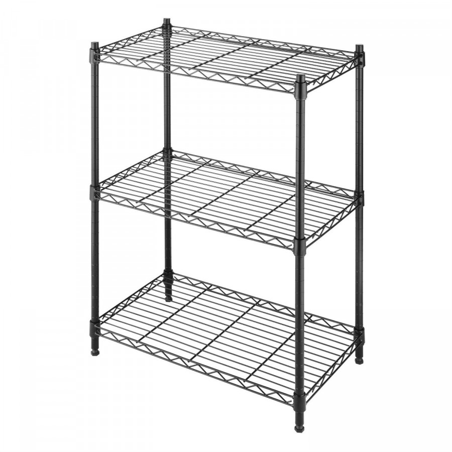 FaFurn - 3-Shelf Storage Rack Shelving Unit in Black, Metal
