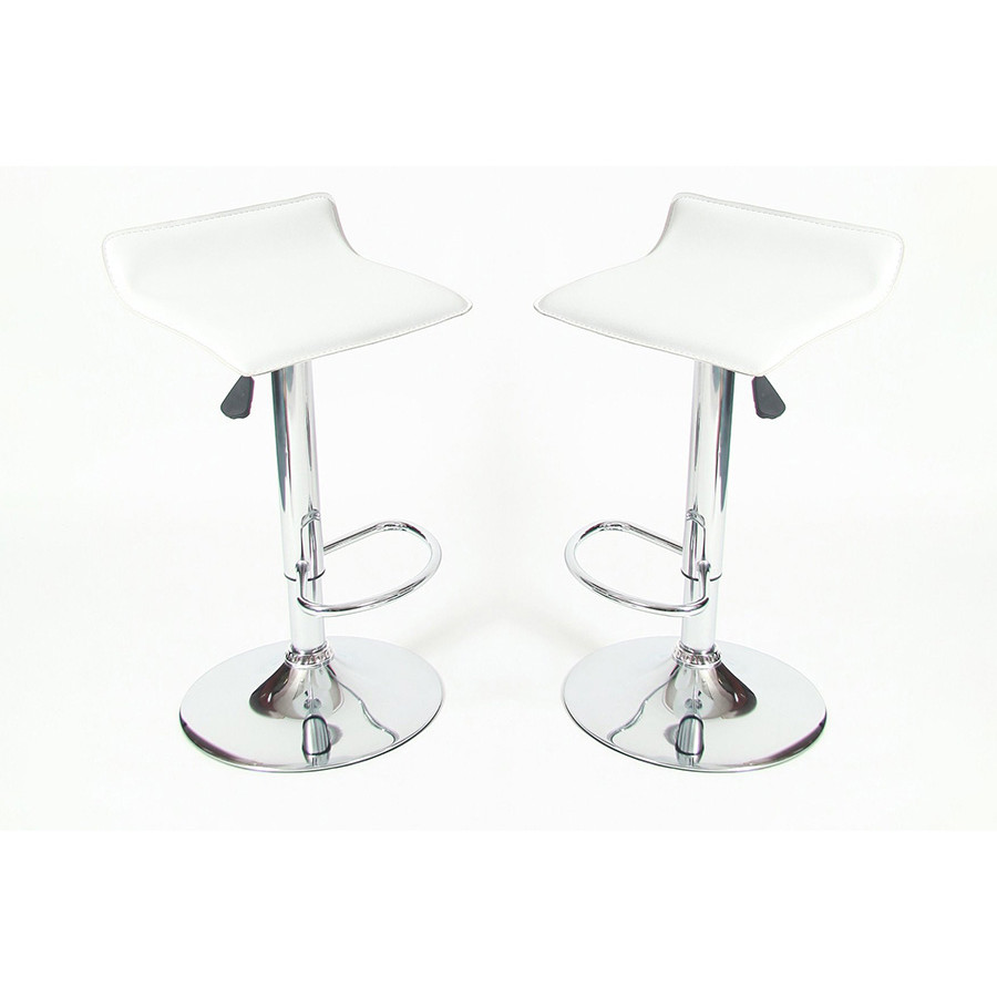 FaFurn Modern Air-Lift Adjustable Bar Stools (Set of 2) - White/Chrome