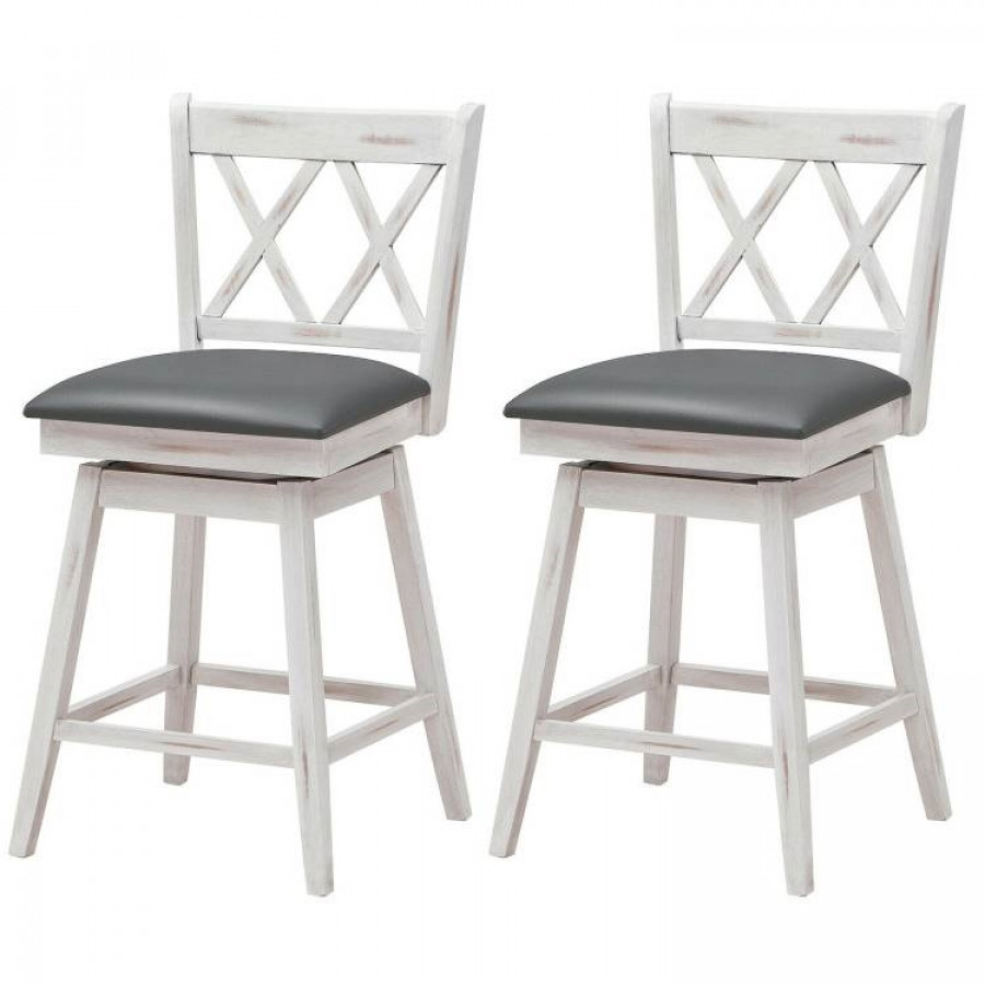 FaFurn Set of 2 Swivel Barstool - White