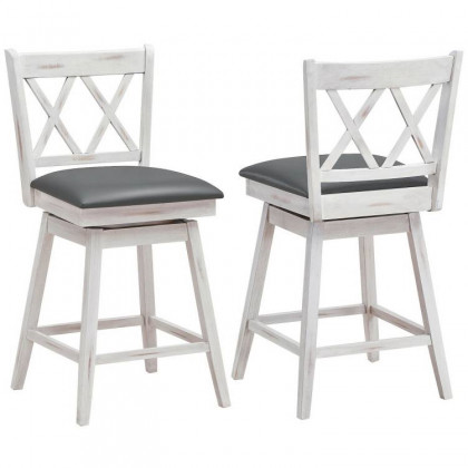 FaFurn Set of 2 Swivel Barstool - White