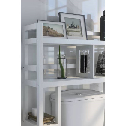 FaFurn Solid Wood Over The Toilet Bathroom Storage Unit - White
