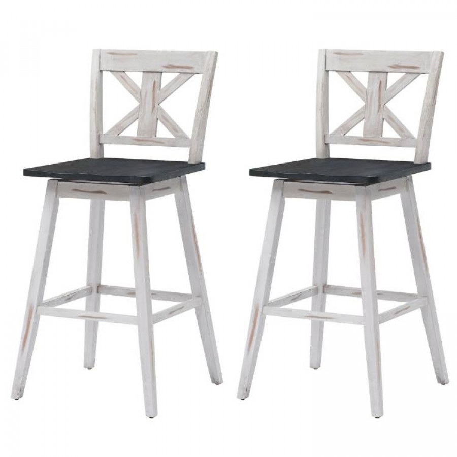 FaFurn Set of 2 Modern Swivel Barstool - White
