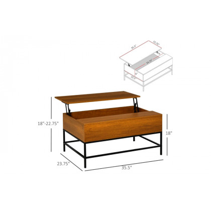 FaFurn - Traditional Farmhouse Brown Lift Top Coffee Table W/ Hidden Storage Black Metal Legs