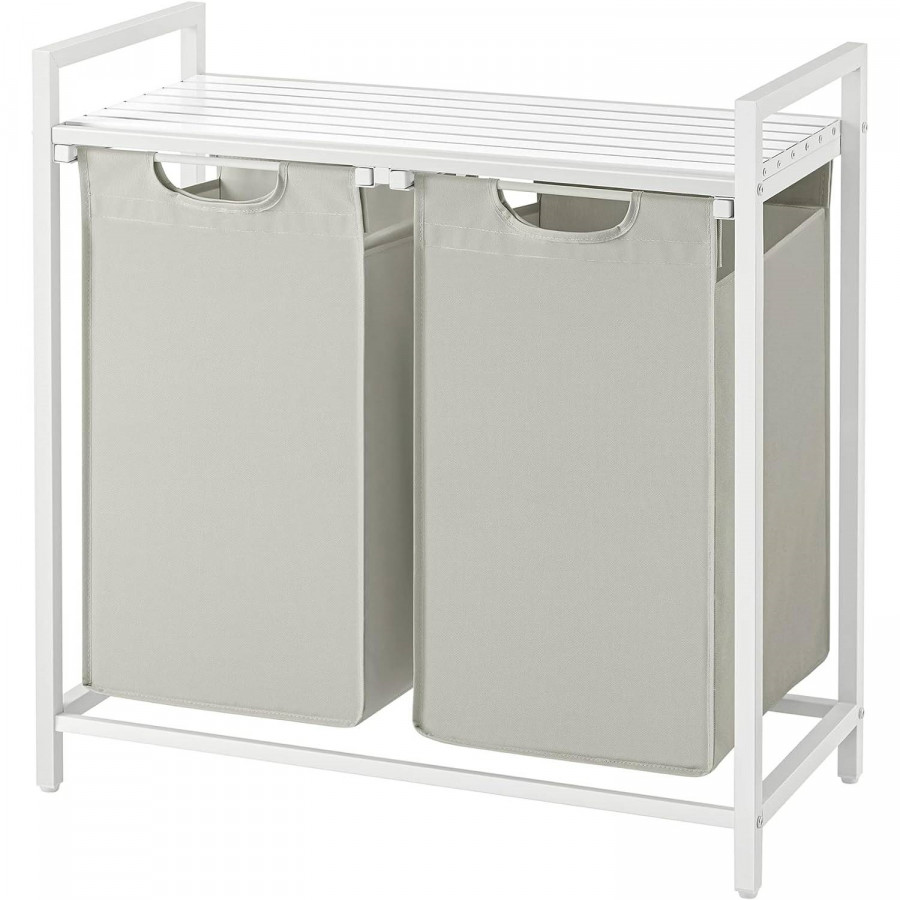 FaFurn 2-Basket Laundry Hamper Sorter with Removable Bags and Top Storage Shelf - White
