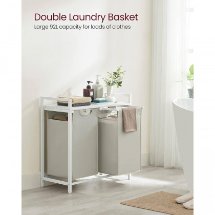FaFurn 2-Basket Laundry Hamper Sorter with Removable Bags and Top Storage Shelf - White