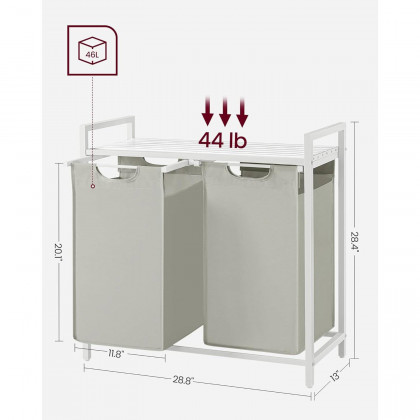 FaFurn 2-Basket Laundry Hamper Sorter with Removable Bags and Top Storage Shelf - White