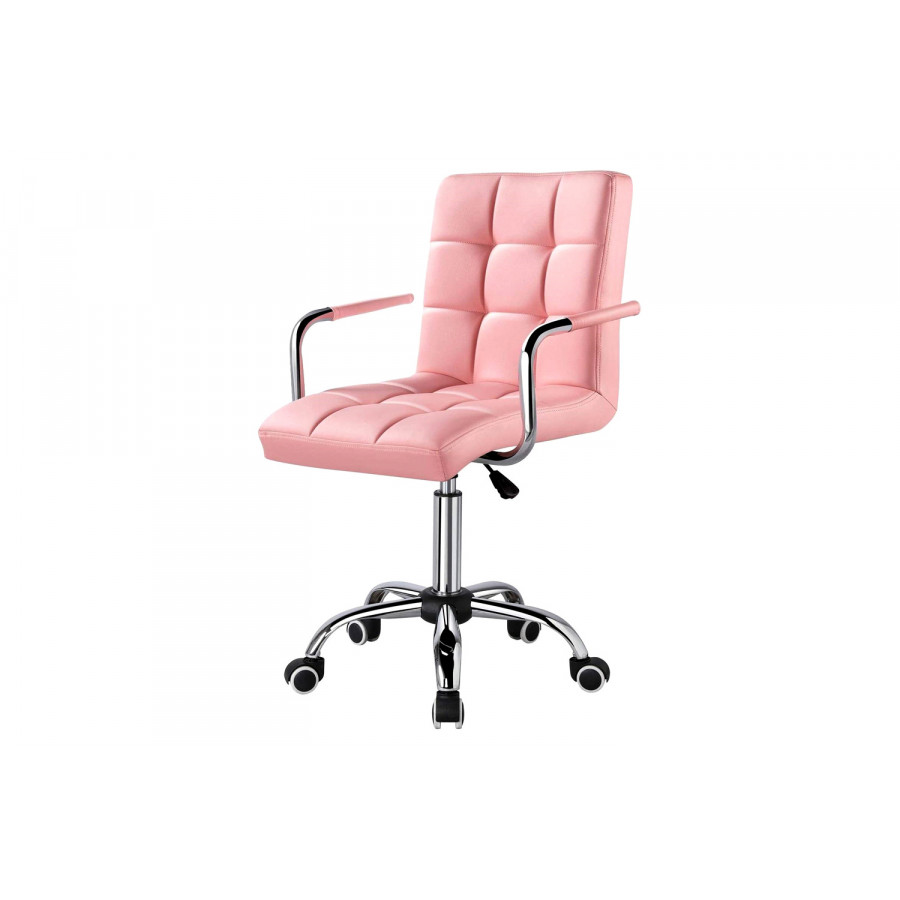 FaFurn Modern Faux Leather Mid-Back Office Chair with Armrests and Wheels - Pink/Chrome