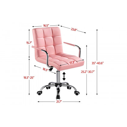 FaFurn Modern Faux Leather Mid-Back Office Chair with Armrests and Wheels - Pink/Chrome