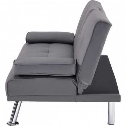 FaFurn - Modern Sofa-Bed with Cup Holder in Gray, Faux Leather