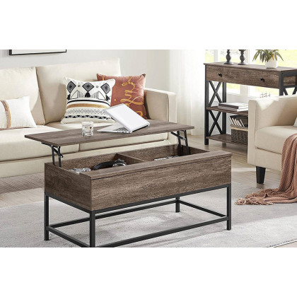 FaFurn Modern Metal Wood Lift-Top Coffee Table Laptop Desk - Rustic Taupe