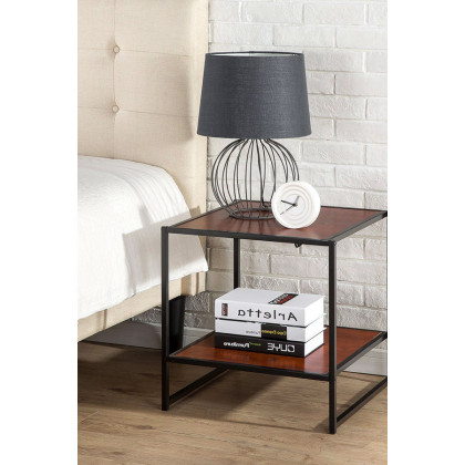 FaFurn - Modern Steel Frame End Table Nightstand in Brown