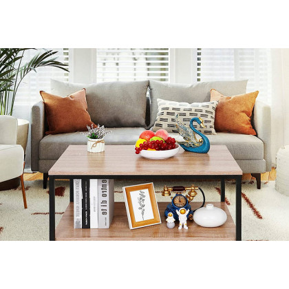 FaFurn Modern 2-Tier Metal Wooden Coffee Table - Natural