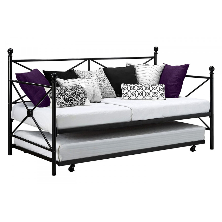 FaFurn - Twin Size Contemporary Daybed and Trundle Set in Black Metal Finish