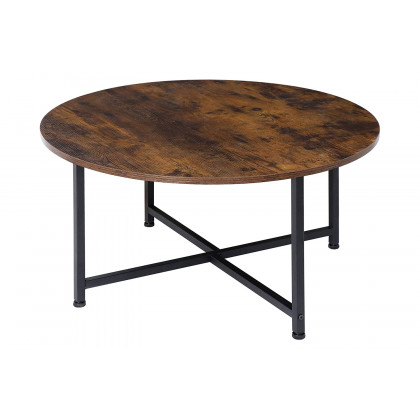 FaFurn - Modern Round Industrial Coffee Table with Rustic Brown Wood Top