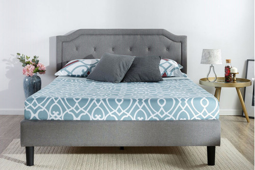 FaFurn™ - King Size Gray Upholstered Platform Bed with Classic Button Tufted Headboard