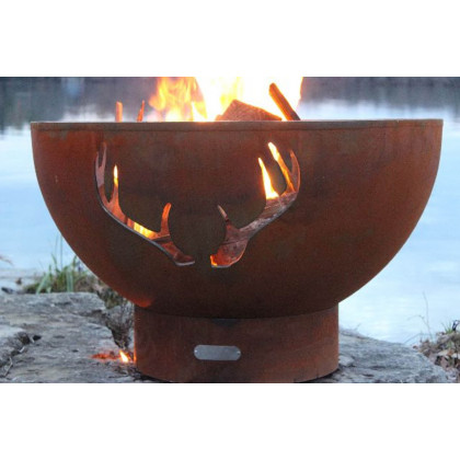Fire Pit Art Antlers Wood Burning - Iron Oxide Patina