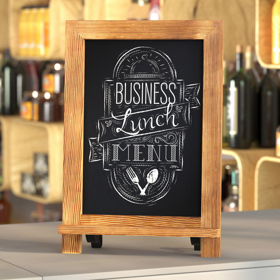 BLNK Canterbury Torched Wood Tabletop Magnetic Chalkboards with Metal Scrolled Legs Set of 10 - 9.5"W x 14"H