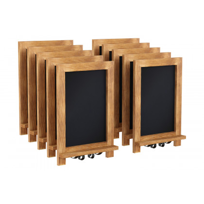 BLNK Canterbury Torched Wood Tabletop Magnetic Chalkboards with Metal Scrolled Legs Set of 10 - 9.5"W x 14"H