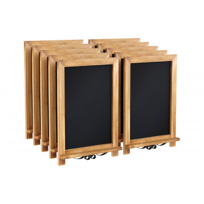 BLNK Canterbury Torched Wood Tabletop Magnetic Chalkboards with Metal Scrolled Legs Set of 10 - 12"W x 17"H